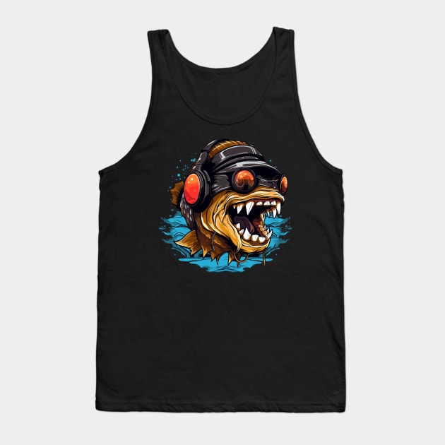 Hardbass Fish With Rave Music Headphones Tank Top by Piggy Boxer